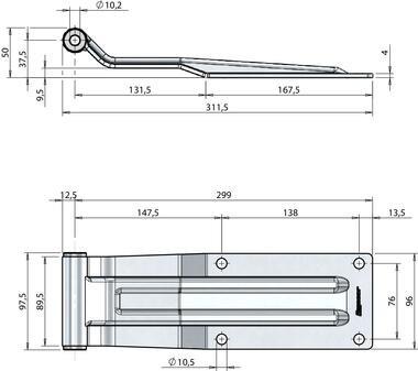 Stainless steel hinge with self-lubricating bushes, for max (2)
