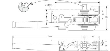 Planenspanner, Ø 25, mit Ratsche, Stärke 35 mm, Stahl, feuerverzinkt/Dacromet (2)