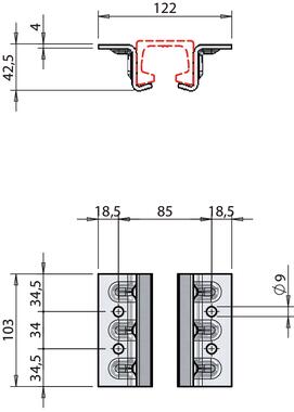 Placas inox para fijación de la corredera y del perfil curvado sin cadena (2)