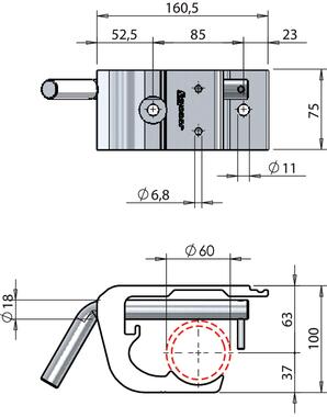 Tubular hook rail support brackets Ø60 with 45° handle (2)