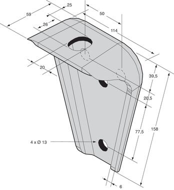 Supporto in acciaio zincato con foro oblungo 20 x 26 e 4 fori Ø 13 mm (2)